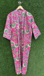 Bata Kimono de Algodón con Estampado Floral Rosa, Manga Larga, Cuello en V, para Mujer, Tallas Grandes, para Playa o Resort, Verano - Product Image 3