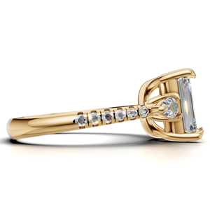 Anillo de Compromiso de Oro Amarillo/Blanco y Oro Rosa de 18K con Diamantes Cultivados en Laboratorio, Esmeralda y Corte Pera, Tres Piedras - Product Image 3