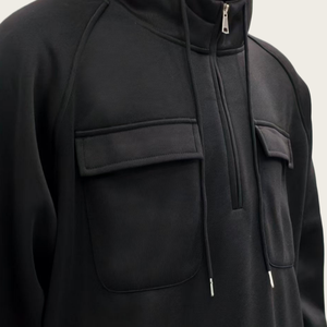Sudadera con Capucha y Cierre de Cremallera de un Cuarto para Hombre, Color Negro, con Bolsillos, Corte Regular, Estilo Casual para Otoño, Material de Felpa - Product Image 4