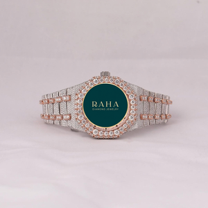 Montre de luxe RAHA avec diamants, boîtier en acier inoxydable 41 mm, analogique, mécanique, automatique, unisexe, cristal saphir, résistante à l'eau - Product Image 1