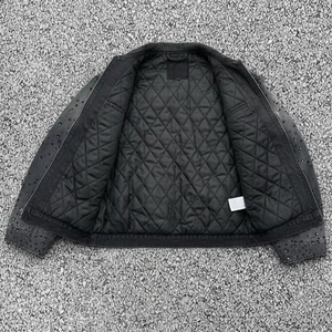 Veste en jean noire matelassée en toile pour homme, style streetwear, coupe ample, zippée, légère, séchage rapide, respirante, avec logo frontal - Product Image 2