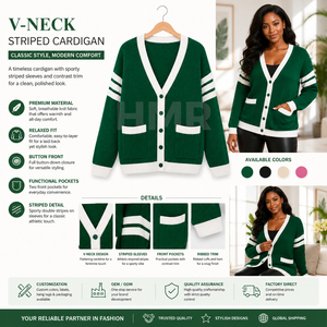 Camiseta Ecológica de Manga Larga con Cuello en V y Cierre de Botones de la Hermandad Femenina HMR, en Verde y Blanco con Contraste de Color y Bolsillo Elegante - Product Image 2