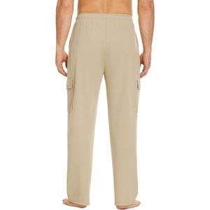 Pantalones Casuales de Hombre Talla Grande Color Beige Caqui, Estilo Cargo, Mezcla de Algodón, Pierna Recta, Bolsillos Utilitarios, Cintura Elástica - Product Image 2