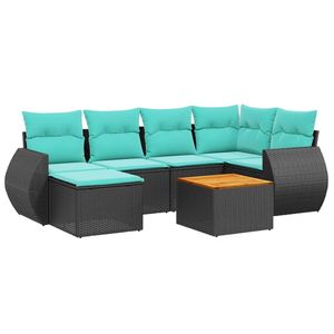 Juego de sofás de jardín de ratán sintético negro de 7 piezas con cojines - Product Image 2