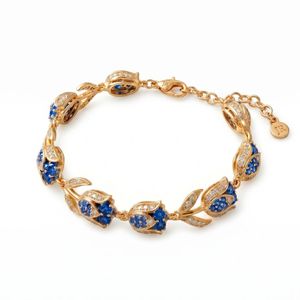 Pulsera de Tulipán con Iniciales para Mujer, Ajustable, Delicada, de Acero Inoxidable Chapado en Oro de 18K, Personalizada - Product Image 1