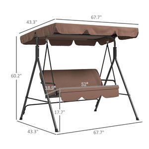 Sedia a dondolo da giardino marrone impermeabile con cuscino e tettuccio regolabile per esterni - Product Image 3