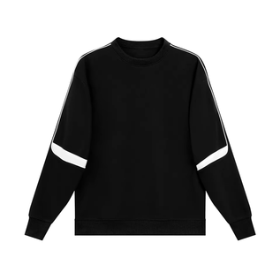 เสื้อสเวตเตอร์คอกลมแบบยูนิเซ็กซ์ ทรงปกติ แขนยาว สีพื้น สวมใส่สบายๆ สำหรับฤดูใบไม้ร่วง ดีไซน์แขนลายทาง - Product Image 5