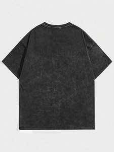 Camiseta Negra Extra Grande de Estilo Vintage con Lavado Ácido y Estampado de Calavera, Camiseta de Algodón para Hombre, Estilo Urbano - Product Image 5