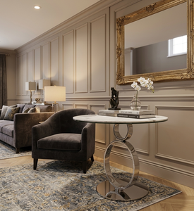 Elegant Round Marble Top <b>Side</b> <b>Table</b> with Stainless Steel Ring Base Modern Chrome End <b>Table</b> for Living Room Hotel Furniture - Product Image 3