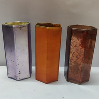 Pot en verre pêche foncé de haute qualité avec couvercle hexagonal en bois de mercuria, fait main, grand, multifonctionnel, décoratif, porte-bougie votif