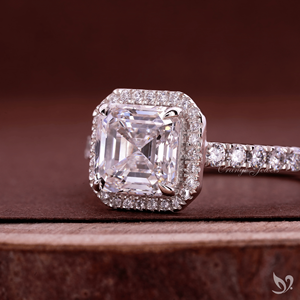 2CT Asscher Cut Lab Grown Diamond Halo <b>Ring</b> IGI Certified Pave Band 10K White Gold Engagement <b>Ring</b> - Product Image 2