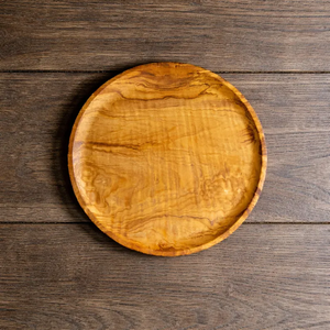 Assiette ronde classique en bois d'olivier poli, faite à la main, écologique, petite assiette à apéritif pour les fêtes - Product Image 1