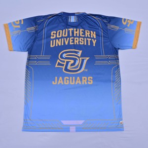 Camiseta de Fútbol Sublimada de los Southern University Jaguars, Unisex, Manga Corta, Cuello de Béisbol, Poliéster que Absorbe la Humedad, Deportiva - Product Image 3