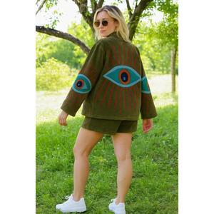 Premium Quality Eye Embroidery Suzani Velvet <b>Thick</b> Jacket Full Sleeve Stand Collar <b>Winter</b> Style Hand Embroidered Unisex <b>Coat</b> - Product Image 6