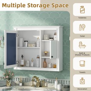 Armoire à pharmacie murale blanche de 32 pouces pour salle de bain avec 3 étagères et porte à miroir pour le rangement des toilettes - Product Image 5