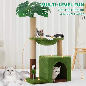 Arbre à chat multifonctionnel 2-en-1 pour chats d'intérieur, avec griffoir confortable, trou pour souris, balle en peluche et grand hamac - Product Image 5