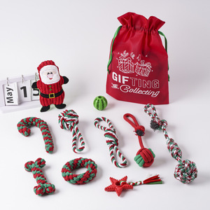 Coffret Cadeau de Noël pour Chiens : Jouets Interactifs à Mâcher et à Tirer, Ballon Tressé à Nœuds, Ensemble de Jeu pour Chiots avec Sac à Cordon de Serrage Festif - Product Image 4