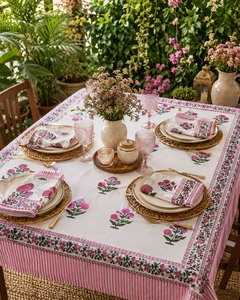 Floral Pink & White Traditional 100% Cotton Embroidered Eco-Friendly New Design <b>Tablecloth</b> 60x90 Inches Machine Washable Durable - Product Image 4