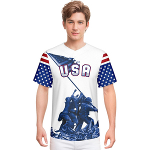 Camiseta de Béisbol Sublimada Blanca con Silueta de la Bandera de Iwo Jima de EE. UU., Unisex, Estilo Urbano - Product Image 3