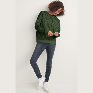 Green <b>Leopard</b> <b>Print</b> Crew Neck <b>Sweatshirt</b> Regular Sleeve Knitted Casual Autumn Wear for Adults - Product Image 6