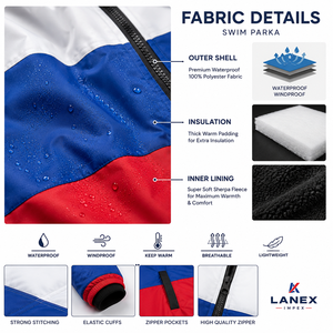 Parka de Natación con Logotipo Personalizado de la Bandera de Eslovaquia, Chaqueta Larga con Capucha Impermeable y Cortavientos, con Forro Polar Suave, Bata de Cambio para Natación y Equipos - Product Image 5