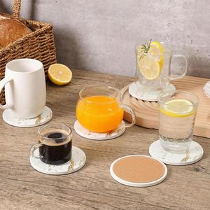 Marble Style <b>Ceramic</b> <b>Coaster</b> with Metal Holder for Tea Coffee & Dining Table Heat Resistant Drink for Home Office - Product Image 3