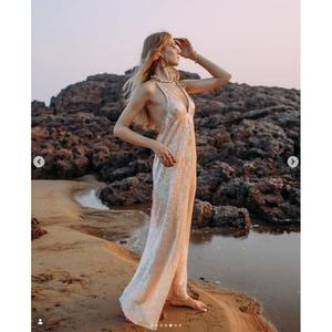 Robe fourreau longue élégante et de haute qualité, ornée de paillettes, col en V profond, sans manches, ajustée, idéale pour les soirées estivales, prix de gros - Product Image 1