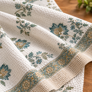 Ensemble de serviettes de bain en coton gaufré de qualité supérieure, serviettes de bain douces et absorbantes à imprimé floral, serviettes de bain décoratives à séchage rapide - Product Image 6