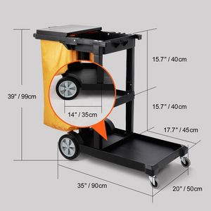 Carrello per Pulizie Professionale con 3 Ripiani e Copertura in PVC da 25 Galloni, Capacità 200 Libbre, Carrello in Plastica per Hotel - Product Image 5