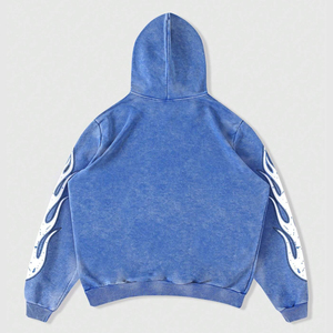 Sweat à capuche zippé pour homme, coupe oversize, style streetwear, imprimé sérigraphié, effet délavé, en coton molletonné vintage - Product Image 3