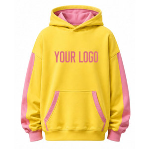 Sudadera con Capucha Unisex Oversize de Algodón French Terry con Bloques de Color Amarillo y Rosa, Diseño de Bolsillo y Estampado por Transferencia Térmica - Product Image 2
