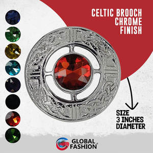 Broche para Kilt de Hombre con Acabado Plateado y Piedra Roja, Diseño Escocés a Cuadros, Estilo Antiguo Vintage, Personalizado OEM ODM - Product Image 3