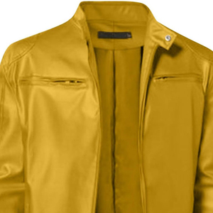 Veste universitaire de luxe personnalisée en cuir véritable gaufré imperméable couleur moutarde pour homme à prix abordable - Product Image 3