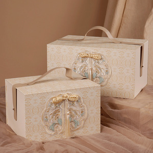 Custom Logo Elegant Ivory Rectangle Rigid Gift <b>Box</b> Embossed <b>Floral</b> Design with Handle for Craft Gift Packaging - Product Image 1
