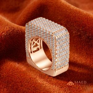 Bague de fiançailles pour homme en argent plaqué or rose avec moissanite, sertie à griffes, style hip-hop, bijoux de mode pour mariage et anniversaire - Product Image 5