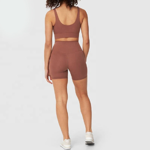 Conjunto de Top Corto Marrón y Pantalones de Yoga de Cintura Alta para Mujer, Ajuste Ceñido, Informal, de Secado Rápido, Transpirable - Product Image 3