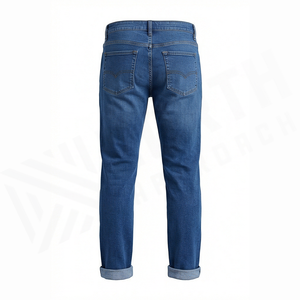Jean en denim coupe droite délavé foncé pour homme, taille mi-haute, coupe ajustée, en coton, style décontracté, pantalon d'automne - Product Image 2