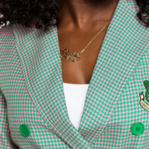   Blazer croisé rose et vert à carreaux pour femme – Veste élégante à motif écossais pour occasions formelles, tenue de bureau et de sororité stylée - Product Image 4