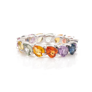 18K <b>Gold</b> Pear Cut Multi Sapphire Cluster <b>Ring</b> for Women - Product Image 2