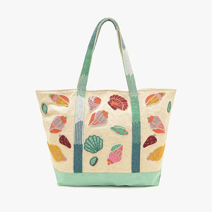 Shell Print <b>Canvas</b> Tote <b>Bag</b> <b>Large</b> Capacity Beach Shopping <b>Bag</b> - Product Image 1