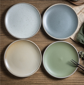 Juego de platos hondos de cerámica mate con borde de arcilla natural reactiva al horno, plato de cena moderno y rústico para sushi, aperitivos y postres, venta al por mayor - Product Image 1