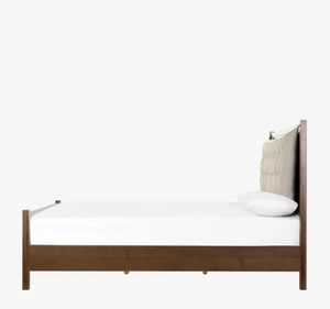 Cadre de lit moderne en teck massif avec tête de lit capitonnée, lit plateforme minimaliste, mobilier de chambre à coucher, taille King, garantie 3 ans - Product Image 3