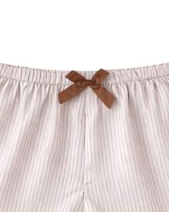 Conjunto de Pijama Personalizado para Mujer en Rayas Beige y Marrón, Manga Corta, Botones, Satén, Dos Piezas, Ropa de Dormir, Pantalones Cortos - Product Image 6