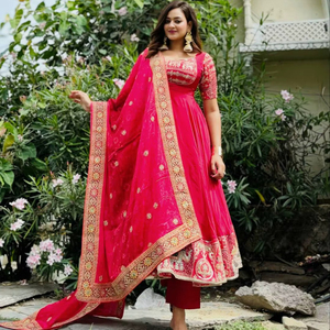 ชุดเดรส Anarkali ดีไซน์เนอร์งานฝีมือสไตล์ปากีสถาน 2 สี / ชุด Salwar Kameez สำหรับเจ้าสาว ชุดออกงาน ผ้าไหมจอร์เจตต์ - Product Image 1