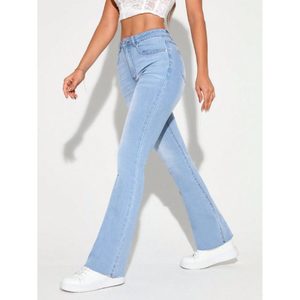 Jean en denim coupe bootcut taille haute bleu glace style rétro moderne, délavage clair, respirant, tendance, tailles 26 à 40 - Product Image 6