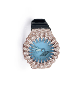 Reloj de Lujo para Mujer con Forma Irregular, Esfera Azul y Detalles de Piedras Preciosas, Cuarzo Analógico, Correa de Goma, 38 mm - Product Image 2