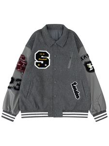 Chaqueta de béisbol universitaria de invierno para hombre, de poliéster/algodón, con cuello mandarín, bordada, con diseño de oso de peluche frontal, personalizada al por mayor - Product Image 5