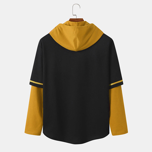 เสื้อสเวตเตอร์ถักทรงโอเวอร์ไซส์แขนราแกลนสีดำและสีเหลืองสำหรับผู้ชายสวมใส่สบายๆในฤดูใบไม้ร่วง - Product Image 1