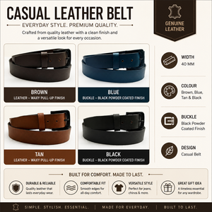 Cinturón Casual de Cuero Genuino Premium para Hombre, Hebilla Negra de 40 mm, Uso Diario, Marrón, Bronceado, Azul, Negro - Product Image 3