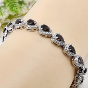 Smokey Quartz Gold Plated 925 Sterling Silver <b>Charm</b> Bracelet Brown Crystal Handmade Elegant Luxury Jewelry for Women - Product Image 2